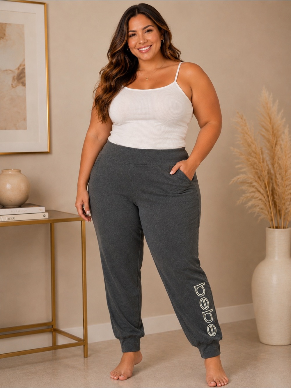 bebe Dark Charcoal Logo Jogger Pants